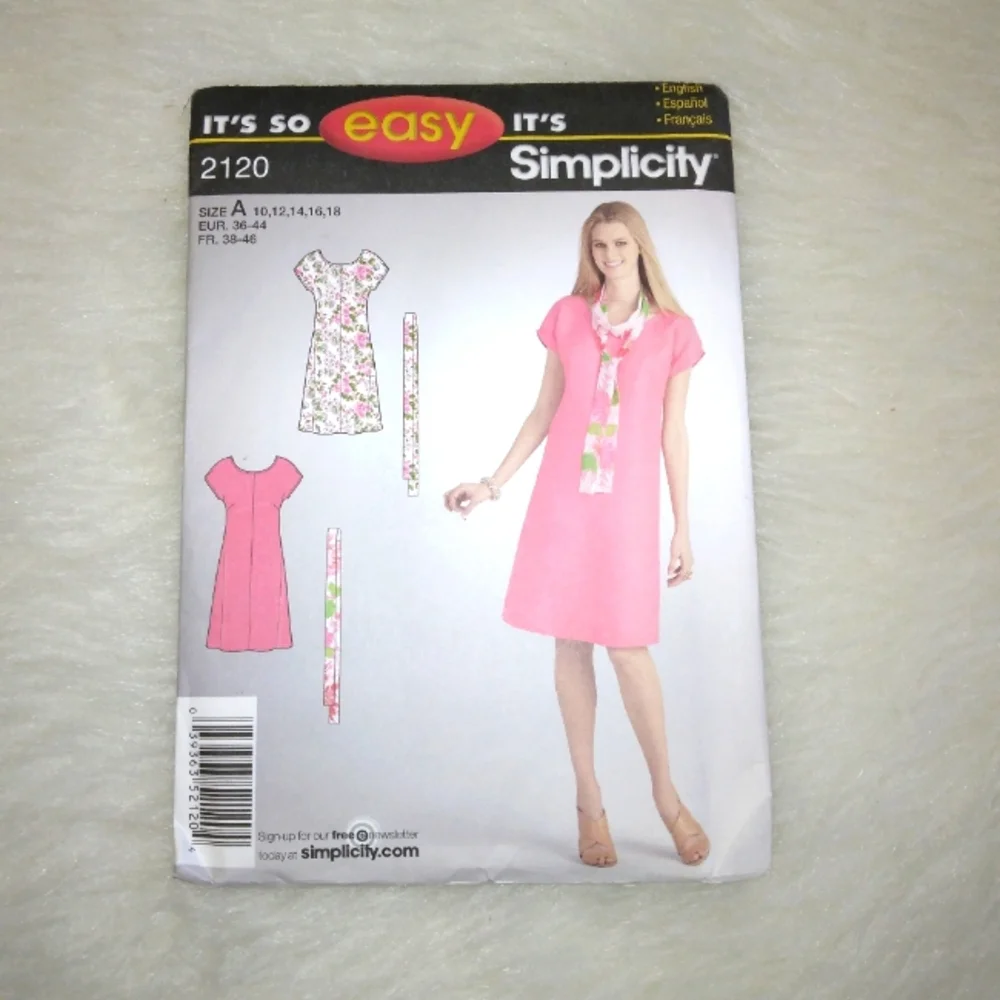 SIMPLICITY 2120 Sz 10-18 Misses dress abd scarf, and EASY Pattern